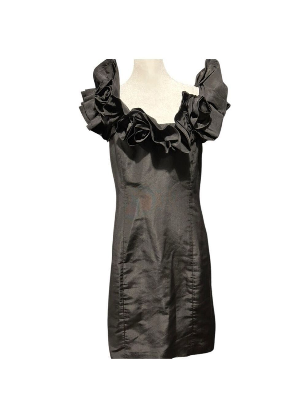 TERI JON Rickie Freeman Silk Tafetta Little Black Dress Off Shoulder Size 10